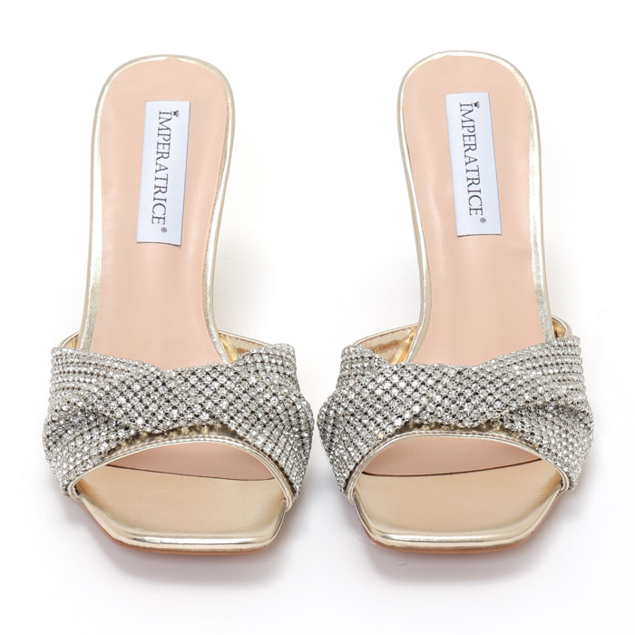 Sandali in simil pelle con tacco a rocchetto e fascia gioiello