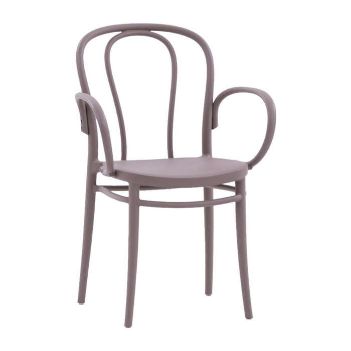 Set di 2 sedie NEWCASTLE in polipropilene tortora con braccioli, impilabili