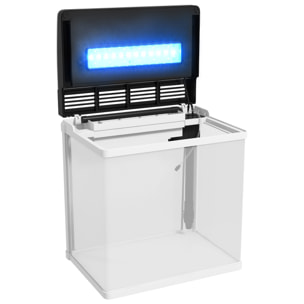 Acuario de Cristal de 28L Pecera Pequeña con Sistema de Filtro Iluminación LED Bomba de Agua 38x26x39,5 cm Blanco