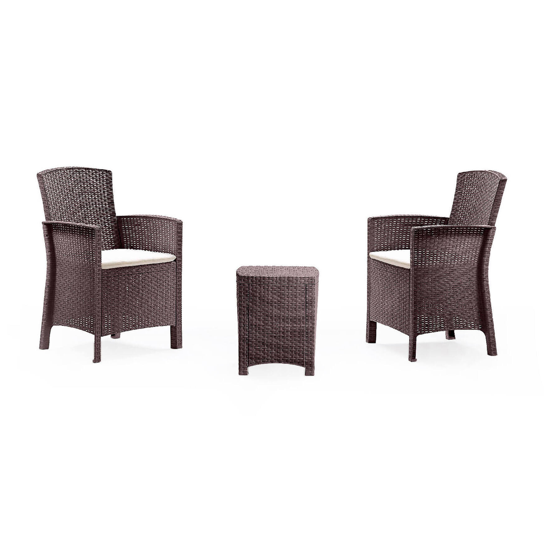 Set salotto da esterno Armin, Salottino outdoor, Set da balcone o giardino, Composizione soggiorno per esterni, Made in Italy, Marrone