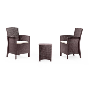 Set salotto da esterno Armin, Salottino outdoor, Set da balcone o giardino, Composizione soggiorno per esterni, Made in Italy, Marrone