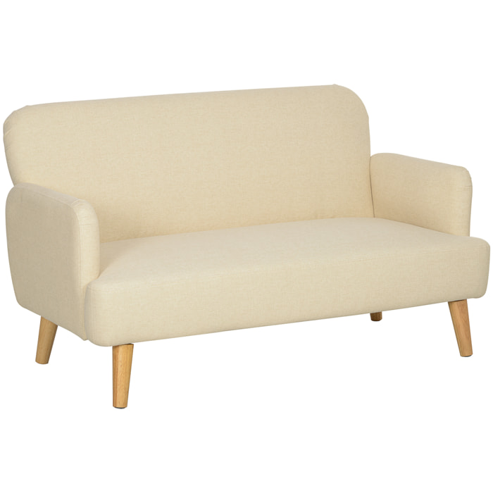Sofá de 2 Plazas de 140 cm, Sofá de Salón Compacto, Tapizado en Terciopelo, Patas de Madera de Caucho, para Sala de Estar, Dormitorio u Oficina, Blanco
