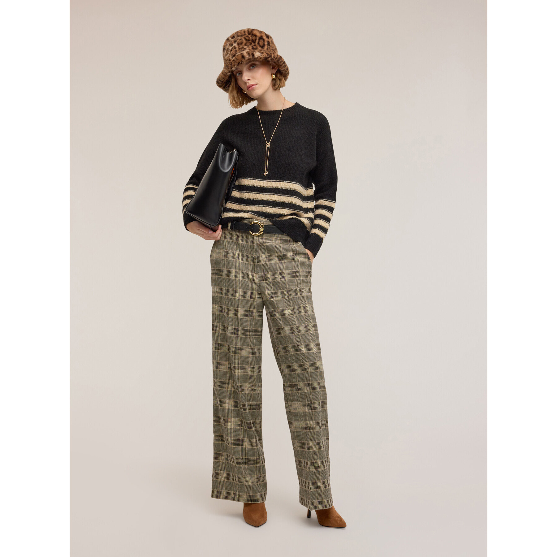 Motivi - Pantaloni palazzo in tinto filo check - Beige