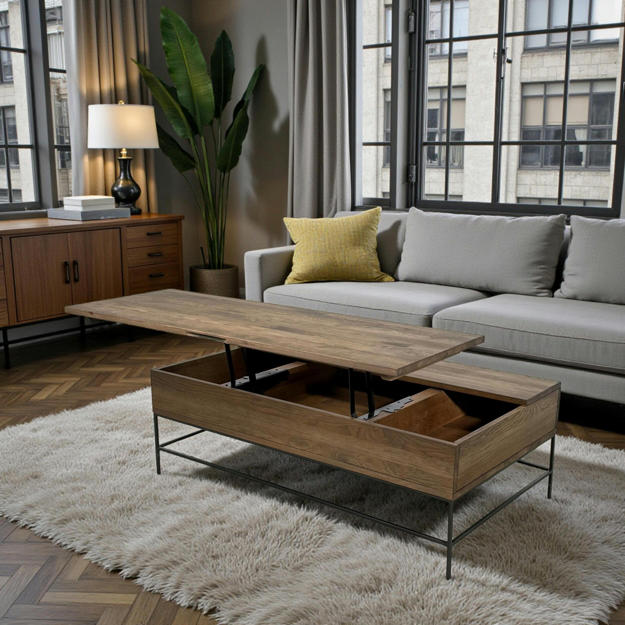 Table basse relevable chêne massif HUDSON