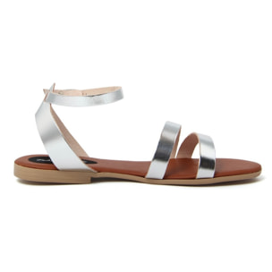Sandali Flat Made in Italy in pelle colore Argentato, Altezza tacco 1,2 cm