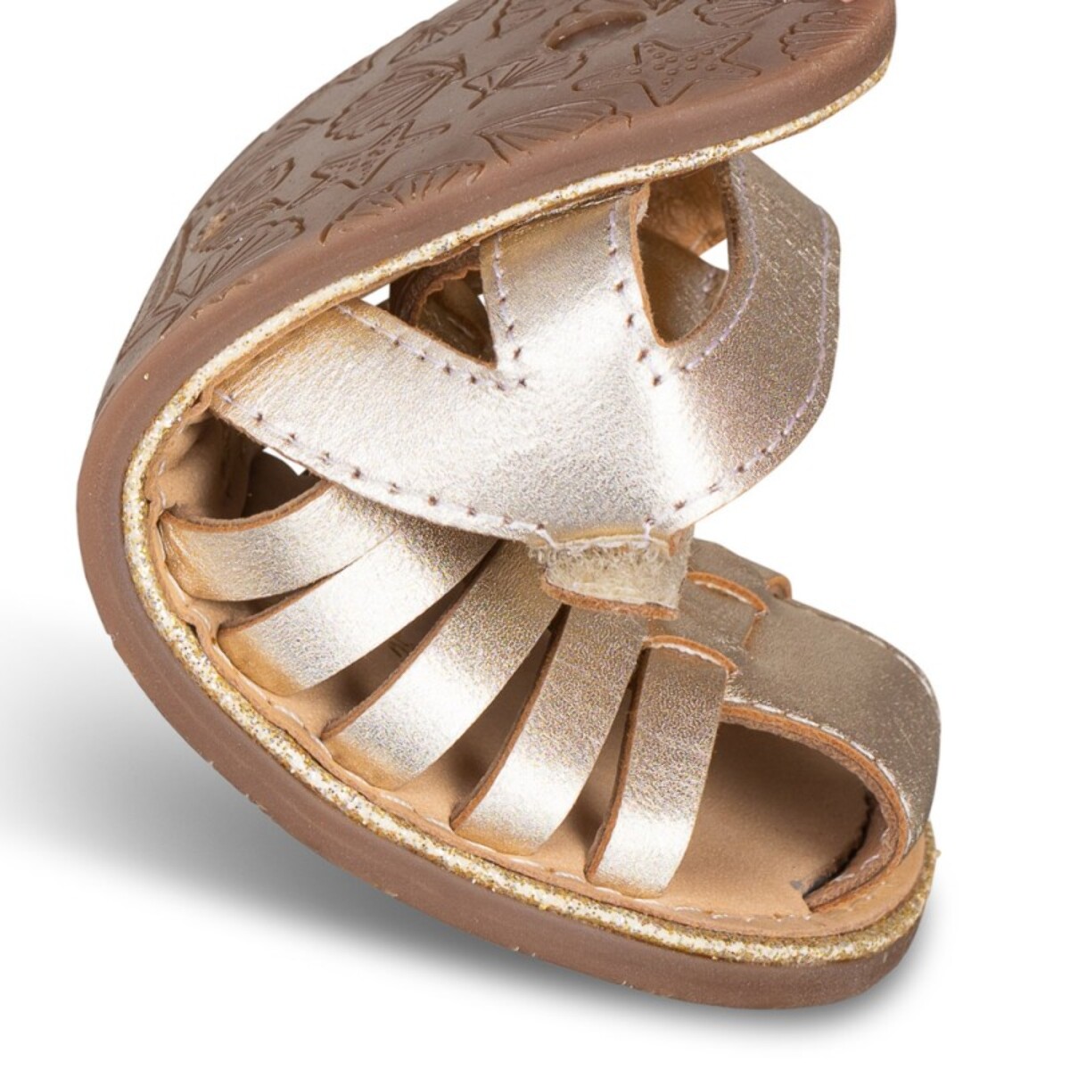 SANDALIA BAREFOOT PIEL CHETTO CANGREJERA TRENZADA ORO
