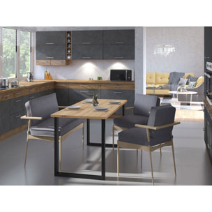 Caronal - table à manger - aspect chêne clair et noir - 4 à 8 personnes - Beige / Noir