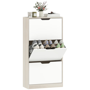 Zapatero Estrecho, 3 Puertas Abatibles, Zapatero Entrada Recibidor para 18 Pares de Zapatos, para Pasillo, Espacios Reducidos, 62,5x26x117,5 cm, Roble y Blanco