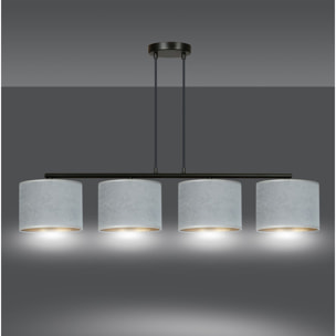 Lampada a sospensione Hilde a 4 luci con paralumi in tessuto effetto velluto