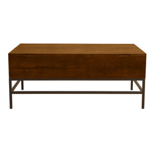 Table basse relevable industrielle bois manguier massif teinté et métal noir L110 cm YPSTER