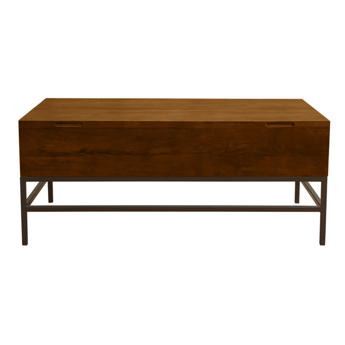 Table basse relevable industrielle bois manguier massif teinté et métal noir L110 cm YPSTER