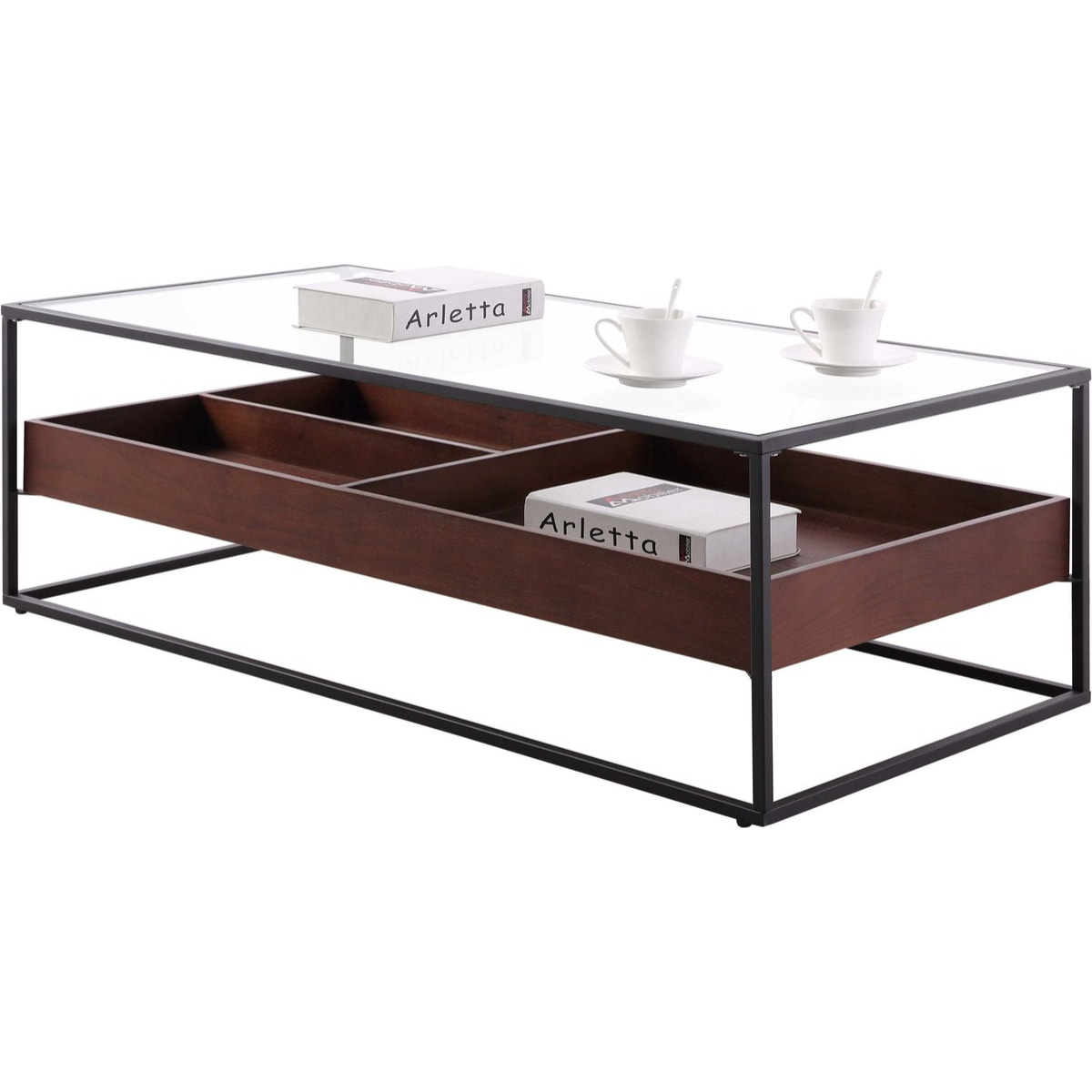 Table basse "NEO" - 120 x 60 x 40 cm - Verre trempé / Bois naturel