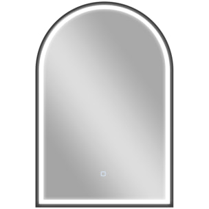 Miroir salle de bain LED design arche 60 x 90 cm anti-buée dimmable tactile réglable verre trempé alu noir
