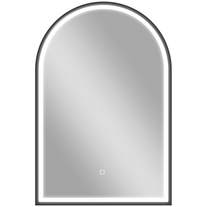 Miroir salle de bain LED design arche 60 x 90 cm anti-buée dimmable tactile réglable verre trempé alu noir