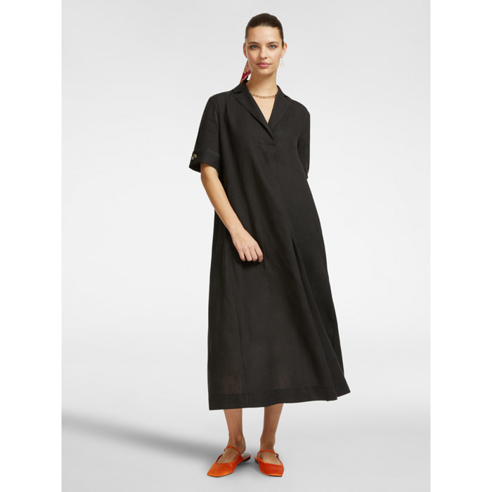 Elena Mirò - Vestido evasé de lino - Negro