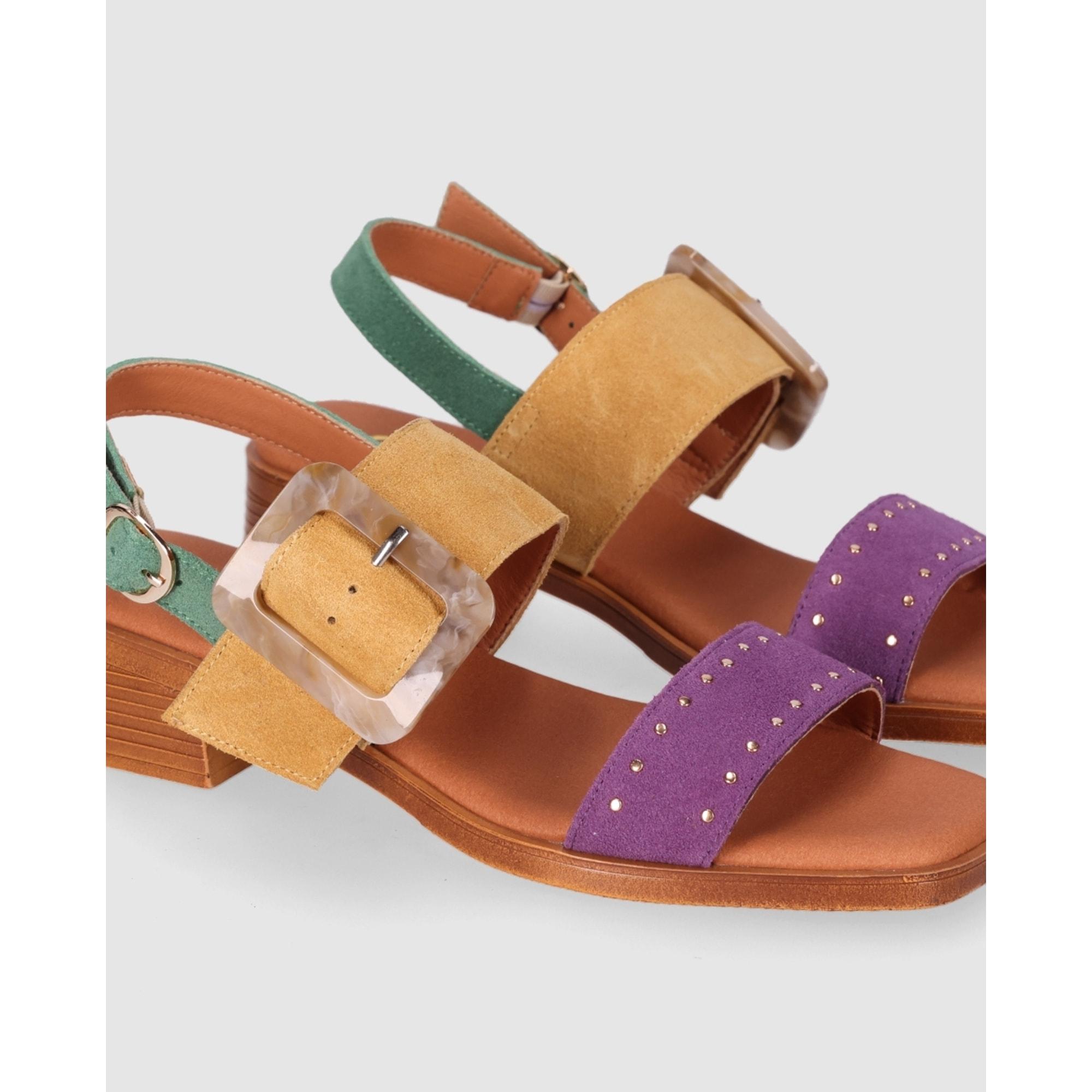 Sandalias de Serraje - Multi-Morado - Tacón: 4 cm