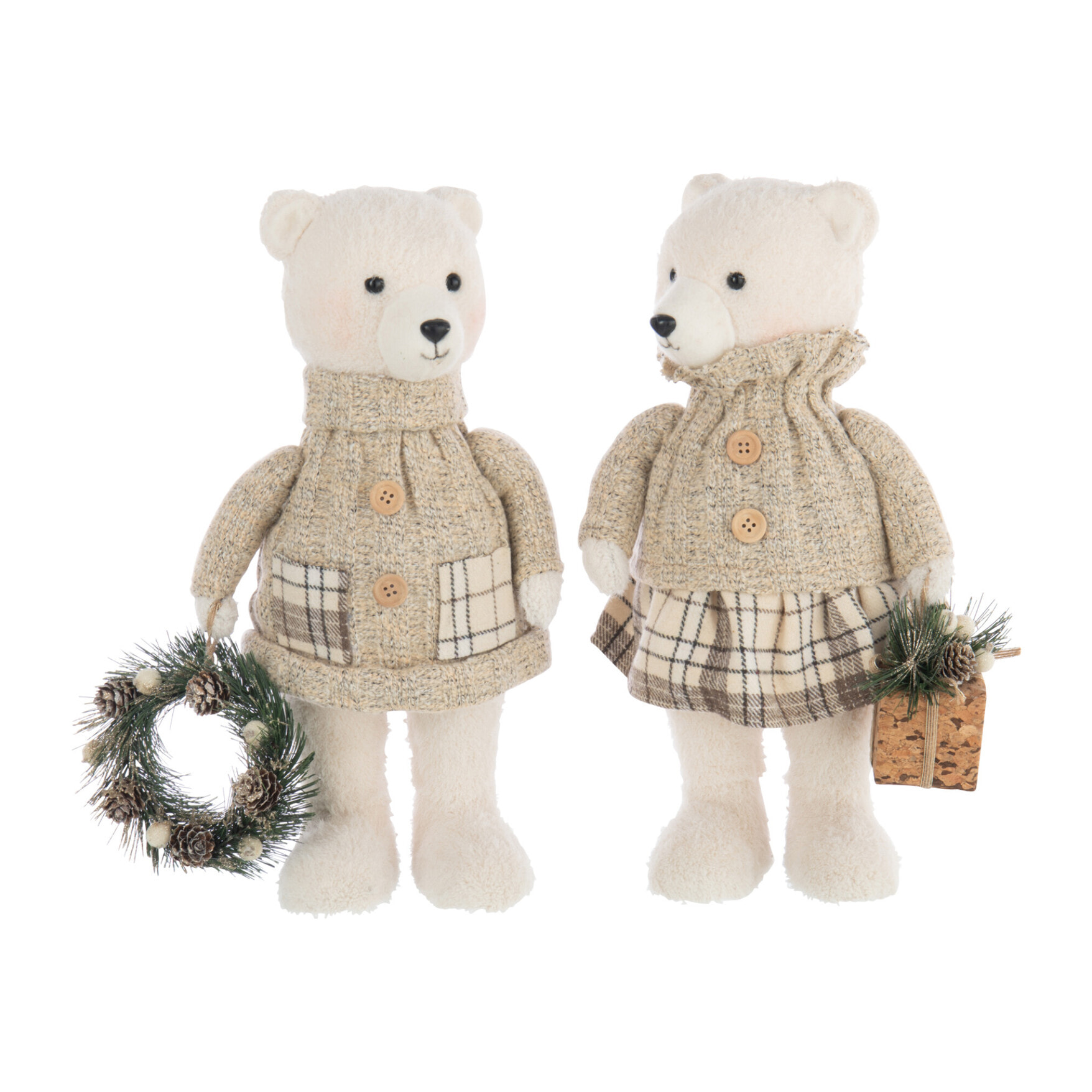 J-Line figurine Garçon + Fille - polyester - beige/ecru - 2 pcs