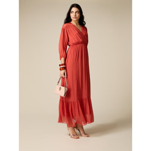 Oltre - Vestido largo en voile mezcla de seda - Naranja sol