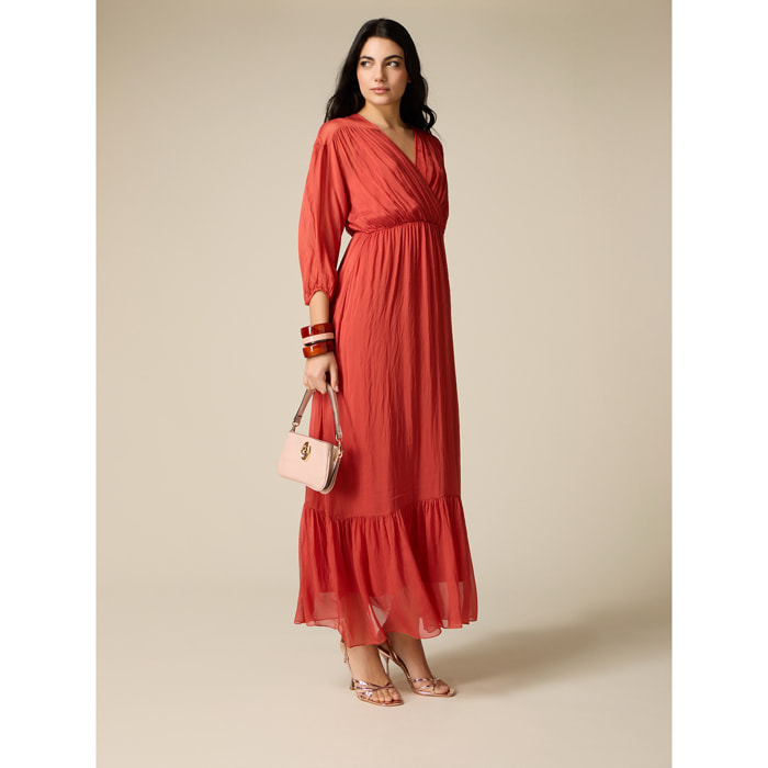 Oltre - Vestido largo en voile mezcla de seda - Naranja sol