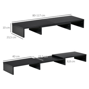 Vinsetto Soporte Elevador para Monitores de Madera Ajustable en Longitud y Ángulo para 2 Pantallas de Ordenador Portátil 80-117x23,5x10 cm Negro