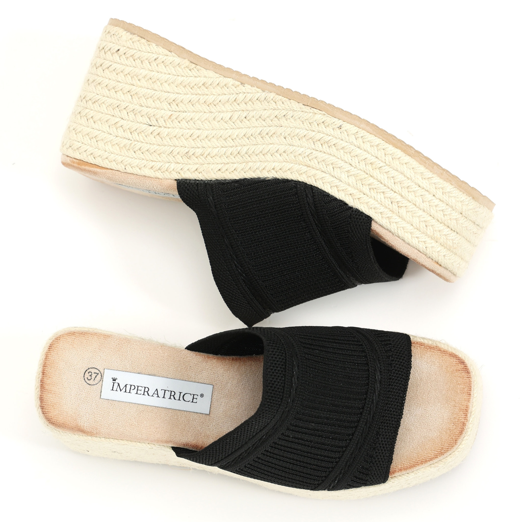 Sandali con zeppa e fascia in tessuto