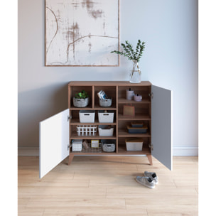 Zapatero Oslo melamina nogal puertas blanco 87x90x27 cm