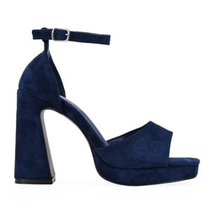Sandalias de fiesta azules con tacón y talonera