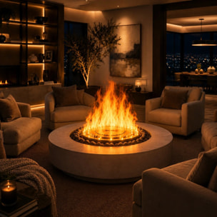Round 3D 550 - Inserto Camino Decorativo ad Acqua Senza Calore Ø55x17 cm con Effetto Fiamma a LED 3D