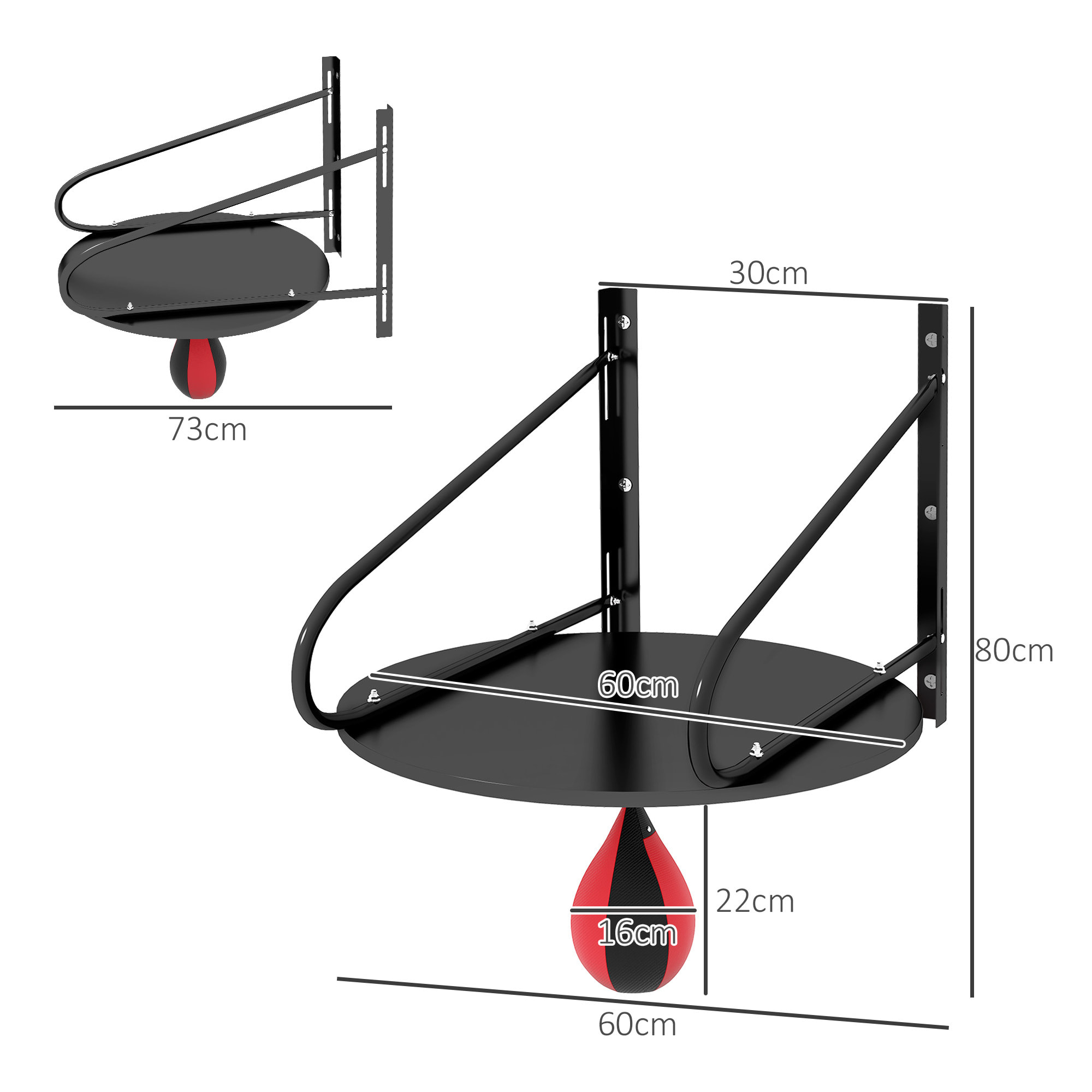 Punching ball poire de vitesse boxe avec support plateau tournant + pompe MDF acier revêtement synthétique rouge noir