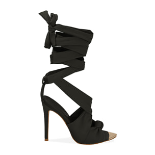 Sandalias negras con cordones de lycra, tacón 9,5 cm