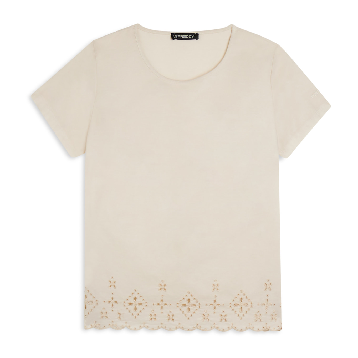 T-shirt regular in cotone con ricami Sangallo