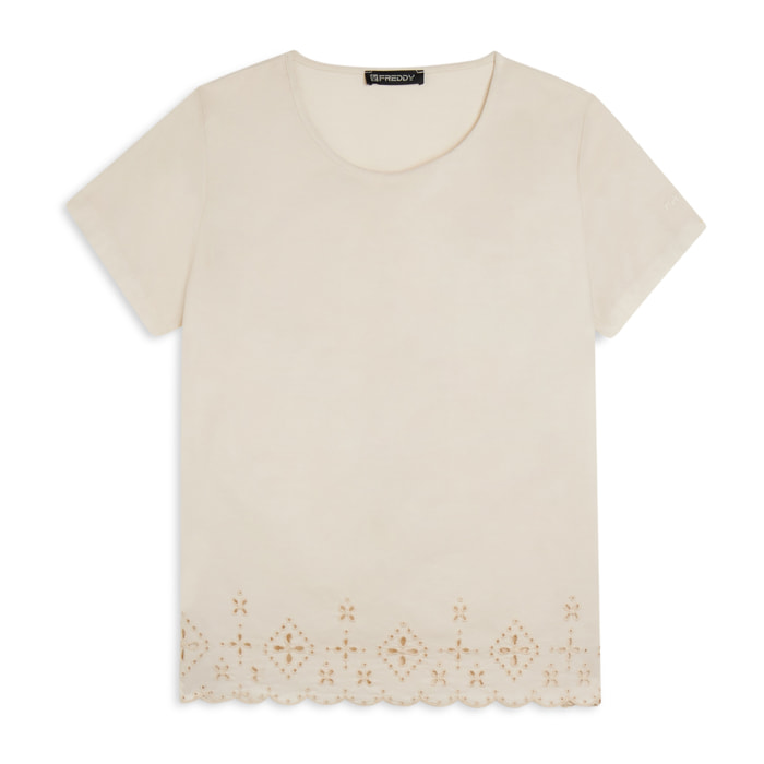 T-shirt regular in cotone con ricami Sangallo