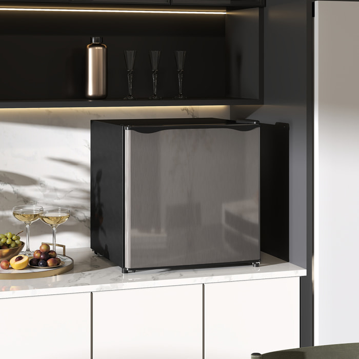 Mini Nevera Silenciosa 46 L Clase E Frigorífico Pequeño Nevera Pequeña con Temperatura Regulable y Puerta Reversible para Salón Habitación Oficina 48x44x49 cm Plata