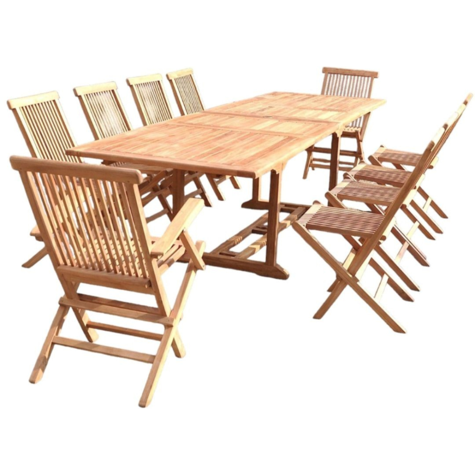 ADAGNA Salon de jardin teck 12 places table rectangulaire 8 chaises 2 fauteuils