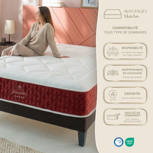 Matelas Hybride Passion, Ressorts Ensachés & Mémoire de Forme, 32 cm, Accueil Moelleux, Soutien Ferme, Garanti 10 ans