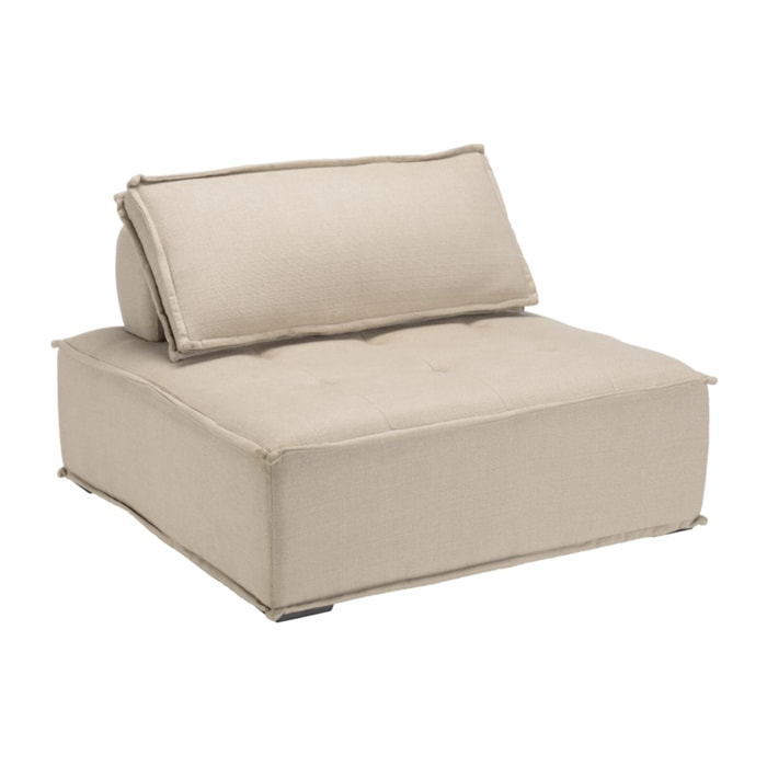 AGATHE - Chauffeuse capitonnée beige 100x100cm avec dossier et coussin