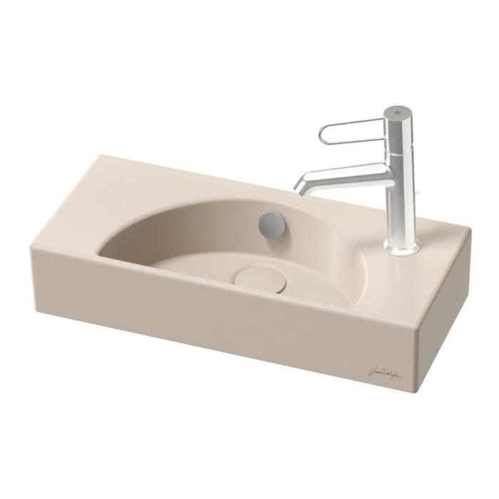 Lave-mains compact 50 cm Odéon Rive Gauche 1 trou de robinetterie à droite lin satiné