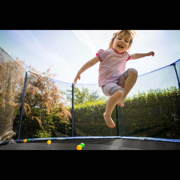 Trampolino Tappeto Jumper Elastico con Rete di Sicurezza, 6 Pali Imbottiti, Scaletta e Rivestimento sui Bordi, Ideale per Giardino, Diametro 305 cm
