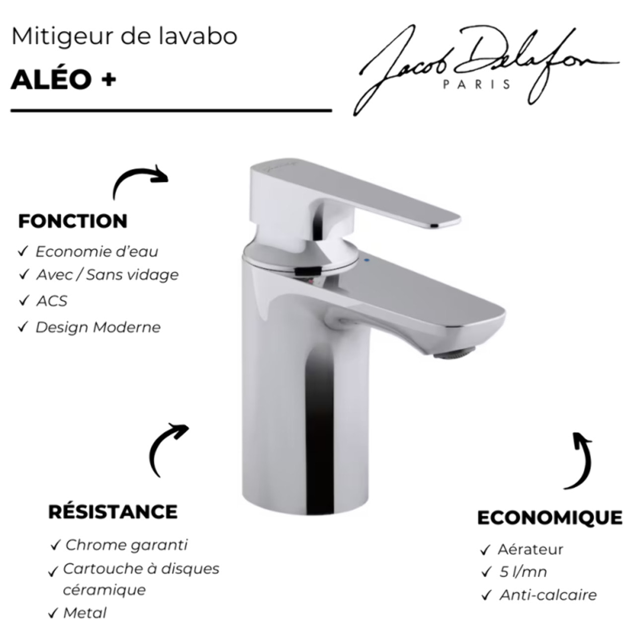 Lot de 3 mitigeurs lavabo Aleo+ sans tirette