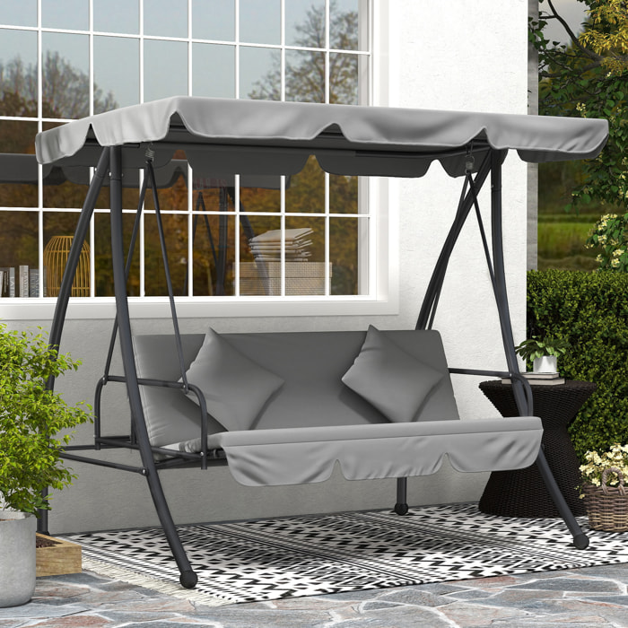 Balancelle de jardin convertible 3 places grand confort inclinaison toit réglable matelas fourni métal polyester gris clair