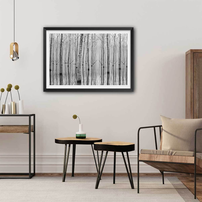 Affiche nature automnale pieds dans l'eau Affiche sous cadre noir