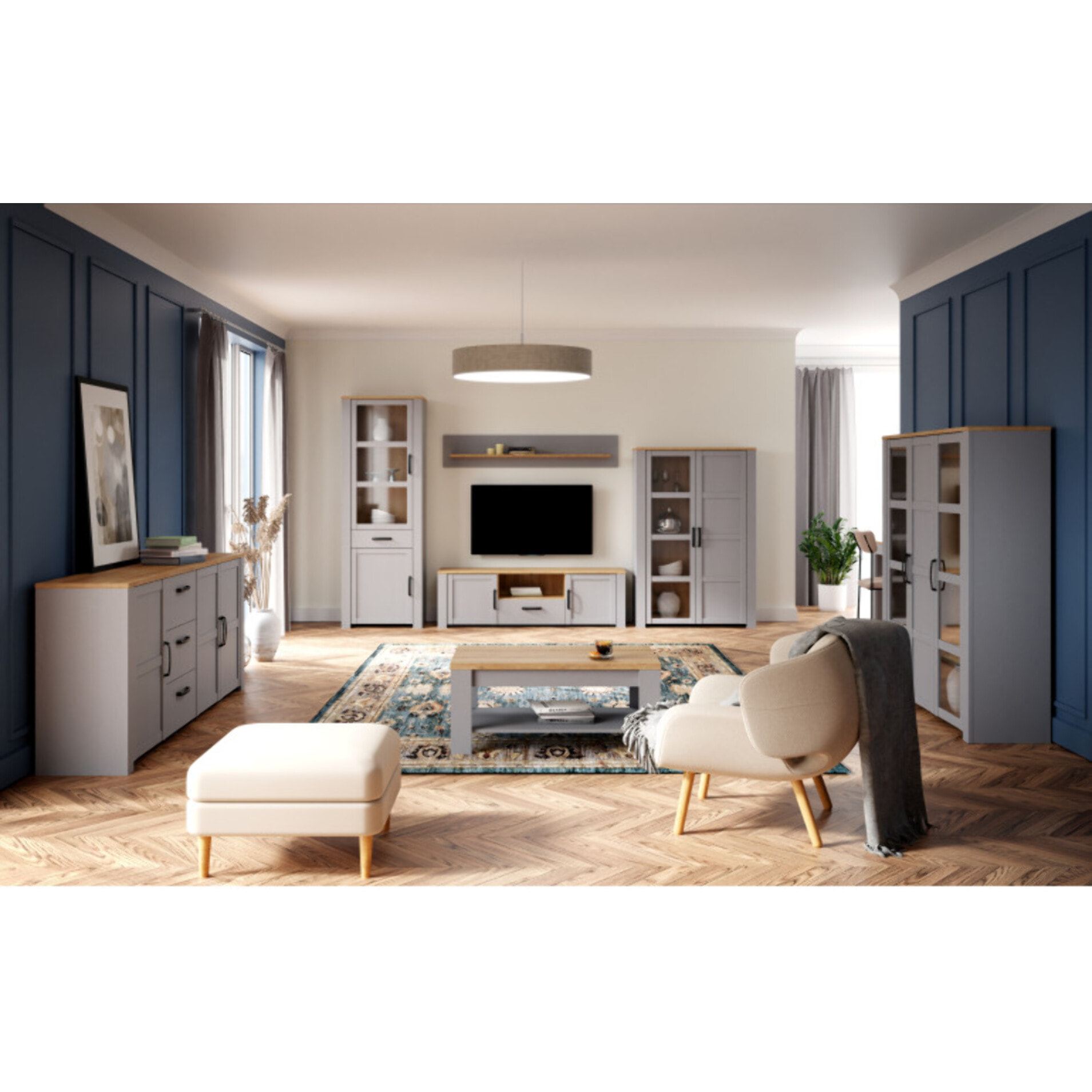 Etagère murale bois et décor gris L160 cm - ST MALO