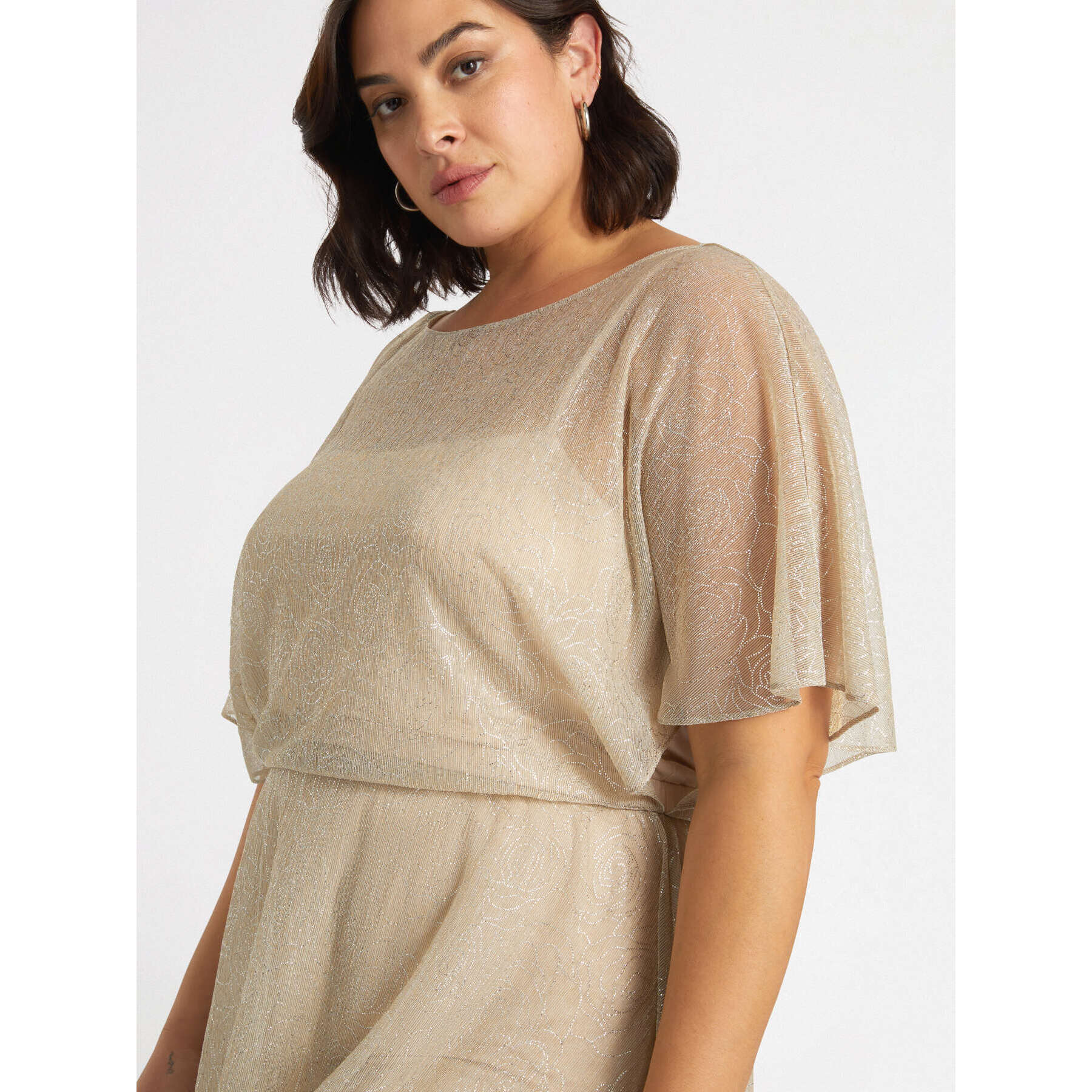 Fiorella Rubino - Vestito floreale in tulle lurex - Beige