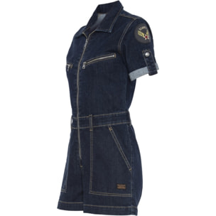 TRSWIFT2W SHORT JUMPSUIT WITH MILITARY BADGES IN STRETCH DENIM  97% COTTON 3% ELASTANE Bianco