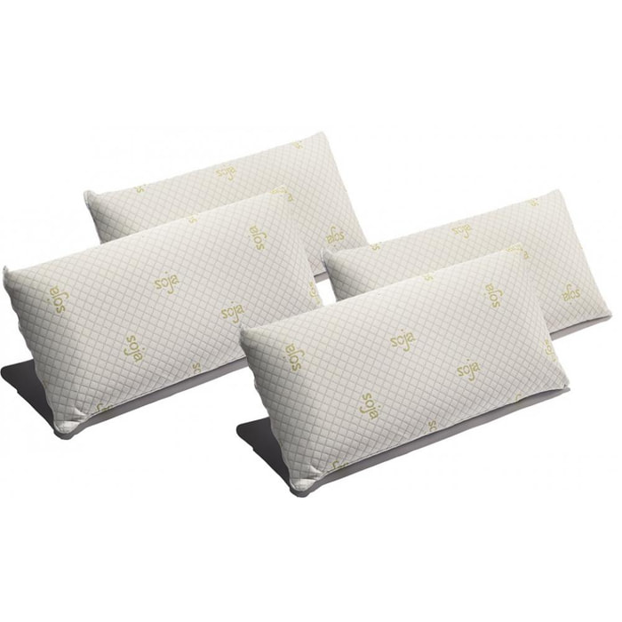 Pack 4 Almohadas Visco Soja Firmeza Media Ergonómicas Desenfundable