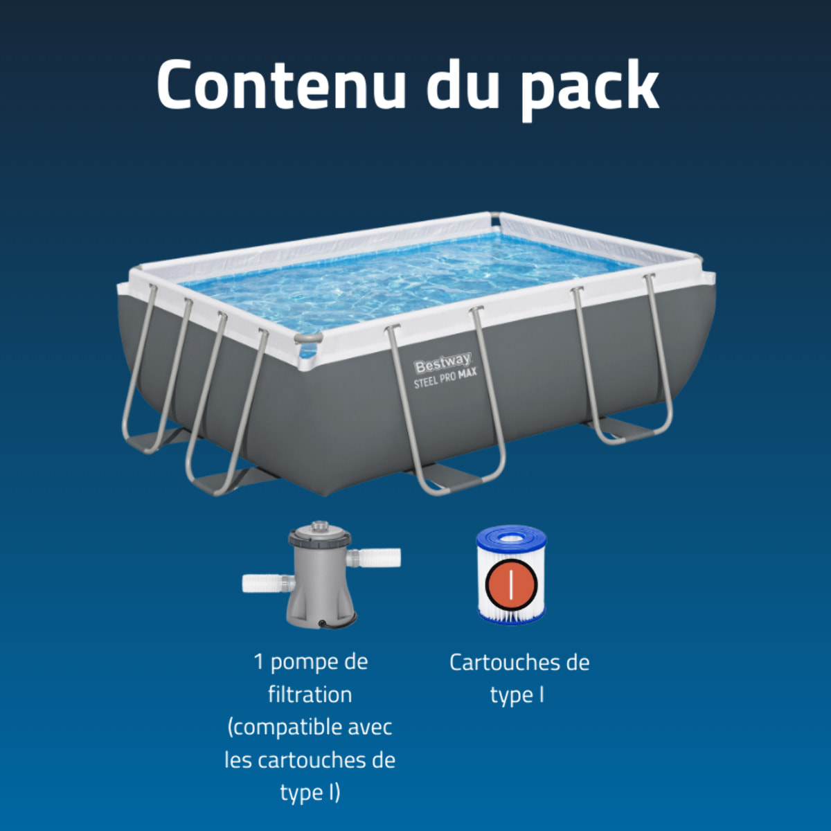 Bestway Piscine hors sol tubulaire rectangulaire Bestway Steel Pro Max 282 x 196 x 84 cm gris clair
