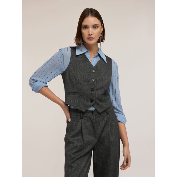 Motivi - Gilet sartoriale con bottoni e fodera - Grigio