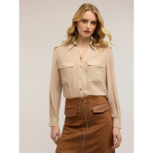 Motivi - Camisa de georgette con detalles military - Beige
