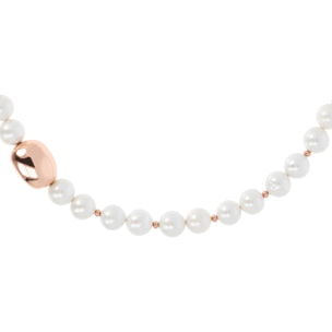 Collana Girocollo con Pepite Golden Rosé e Perle Bianche d'Acqua Dolce Ø 10 mm