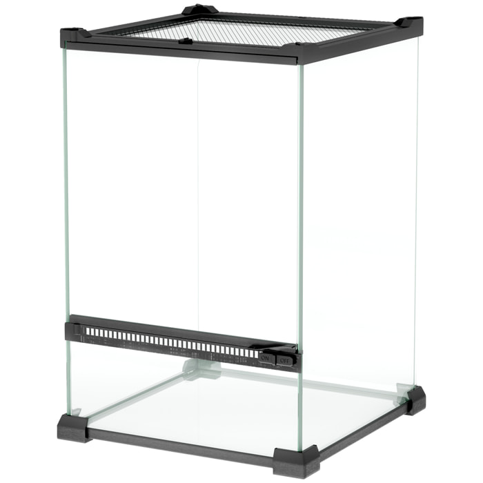 Terrarium vivarium en verre 12L couvercle maille métallique porte noir
